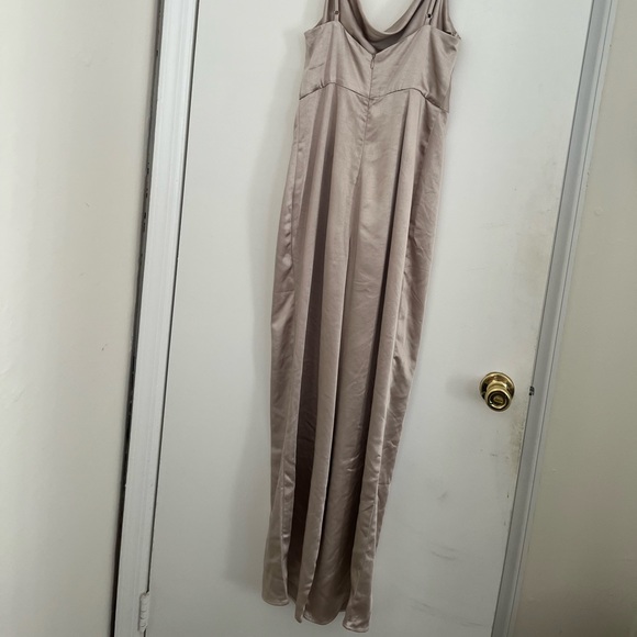 Lulu’s Night Champagne Satin Cowl Neck Culotte Jumpsuit - Picture 2 of 4